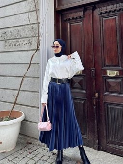 Lacivert Piliseli Uzun Etek