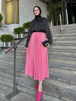 Şeker Pembesi Piliseli Uzun Etek