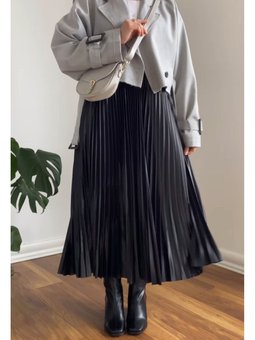 Siyah Oversize Piliseli Uzun Etek