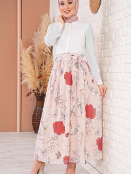 Somon Beli Lastikli Şifon Uzun Etek