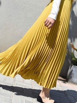 Yağ Yeşili Piliseli Uzun Etek