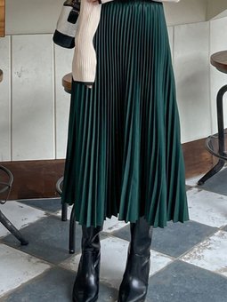 Zümrüt Yeşili Piliseli Uzun Etek