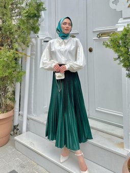 Zümrüt Yeşili Piliseli Uzun Etek