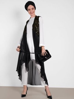 Kadın Siyah (siyah Gold) Pul Payetli Yelek 4283