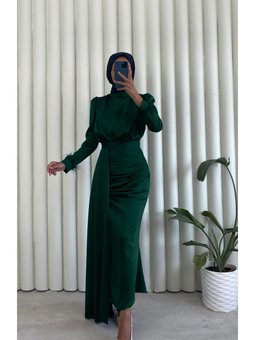 Kuyruklu Kolu Tüylü Yeni Sezon Tesettür Abiye Elbise