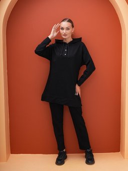 Siyah Sweat Tunik Pantolon İkili Spor Takım