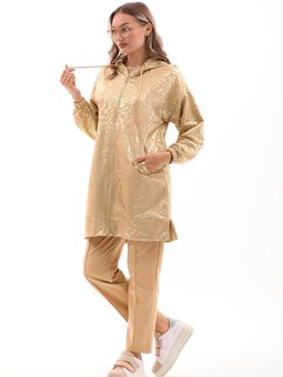 Trençkot Takım Dijital Sedef Baskı Motifli Vizon