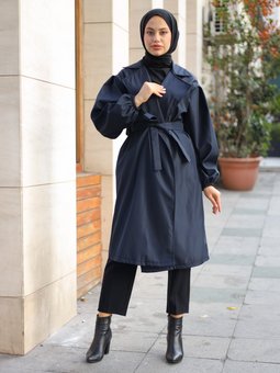 Basic Lacivert Trençkot