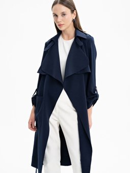 Dökümlü Yaka Cepli Trençkot