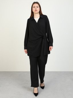 Siyah Büyük Beden Bağlama Detaylı Aerobin Tunik