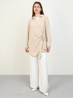 Taş Rengi Büyük Beden Bağlama Detaylı Aerobin Tunik