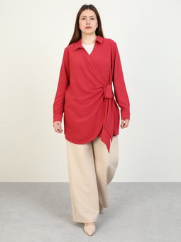 Vişne Büyük Beden Bağlama Detaylı Aerobin Tunik