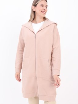 Koyu Bej Kapüşonlu Fermuarlı Sweat Hırka