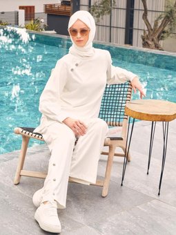 Taş Detaylı Düğmeli İkili Pantolonlu Takım 43727