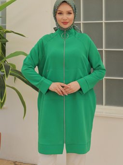 24yt560 Trend İpek Krep Kumaşlı Sırtı Yıldızlı Fermuarlı Ceket