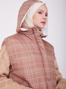 Baskılı Ve Kapitoneli Yelek 22k4001 Toprak