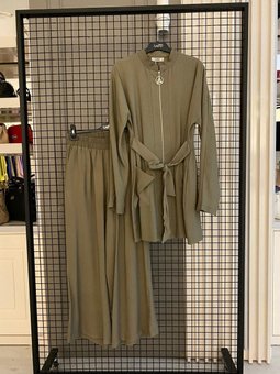 Trend 2024 Yeni Yaz Sezonu İndigo Haki Tesettür Alt Üst Takım Modaayka