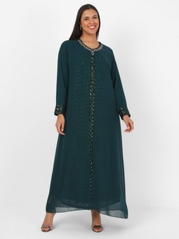 Pul Payet Detaylı Büyük Beden Yeşil Abiye Elbise