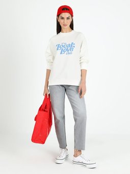 Baskılı Pamuklu Sweatshirt Kırık Beyaz