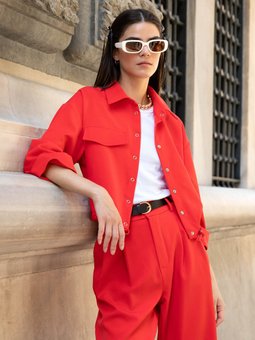 Crop Gömlek Kırmızı Ceket