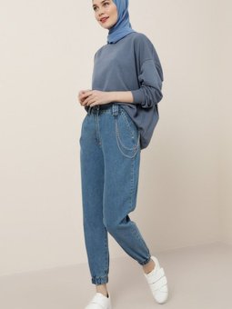 İndigo Doğal Kumaşlı Zincir Detaylı Kot Pantolon 1395095