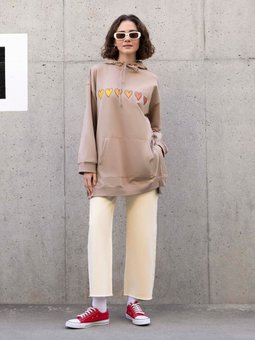 Pamuklu Baskılı Sweatshirt Açık Vizon