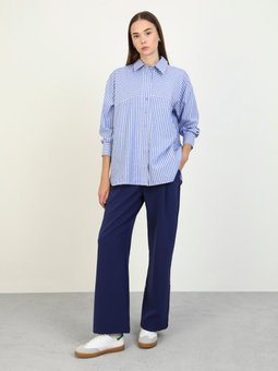 Pamuklu Poplin Lacivert Çizgili Gömlek