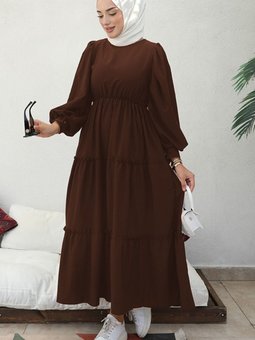 Benay Kat Detay Elbise 1102 Kahve