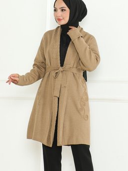 Buğlem İşlemeli Triko Hırka 1192 Vizon