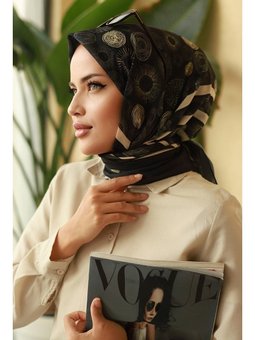 Yuvarlak Desen Soft Siyah Eşarp