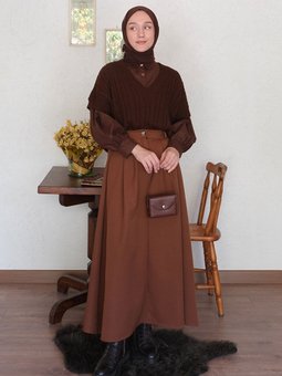 Acı Tek Düğmeli Aci Kahve Etek