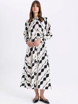 Yaka Desenli Uzun Kollu Maxi Gömlek Elbise C6160ax24sm