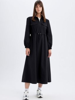 Yaka Poplin Uzun Kollu Maxi Gömlek Elbise D2772ax24sm