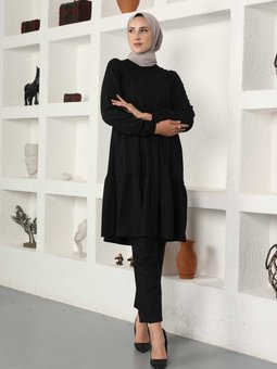 Kol Uçları Lastikli Tunik 699 Siyah