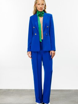 Saks Mavisi Önü Cepsiz Bol Paça Pantolon