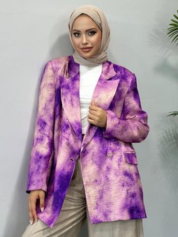 Desenli Blazer Ceket Mor