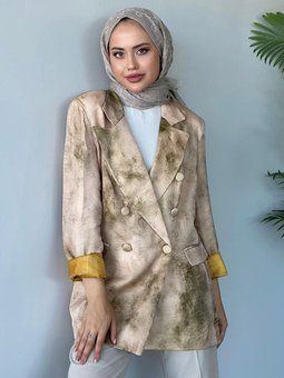 Desenli Blazer Ceket Yeşil