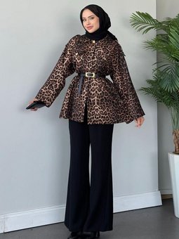 Leopar Desenli Ceket Siyah