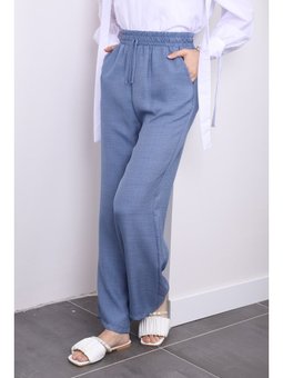 İndigo Bel Lastikli Cepli Keten Pantolon