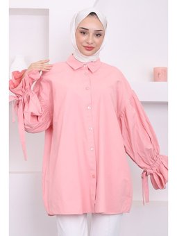 Pudra Balon Kol Detaylı Terikoton Gömlek