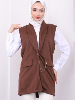 Kahverengi Zincir Detaylı Yelek