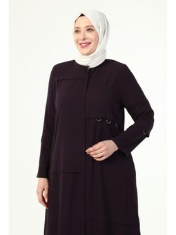 D Tokalı Büyük Beden Mürdüm Ferace