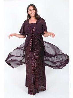 Büyük Beden Uzun Mürdüm Abiye Elbise