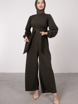 Geniş Kuşak Dolamalı Tulum Haki