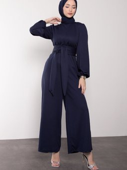 Geniş Kuşak Dolamalı Tulum Lacivert