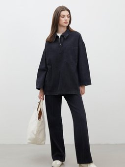 Dikiş Detaylı Straıght Denim Pantolon Siyah