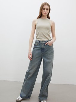 Wıde Leg Denım Pantolon Koyu Mavi