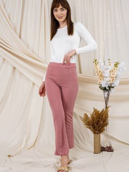 Önden Yırtmaçlı Ispanyol Paça Pantolon Pudra