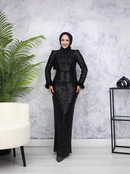 Siyah Pul Payet Abiye Elbise