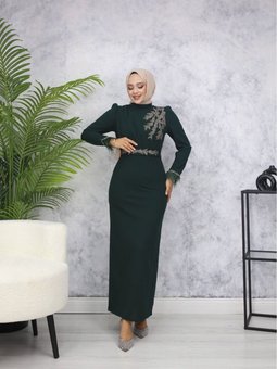 Zümrüt Yeşili Öykü Abiye Elbise